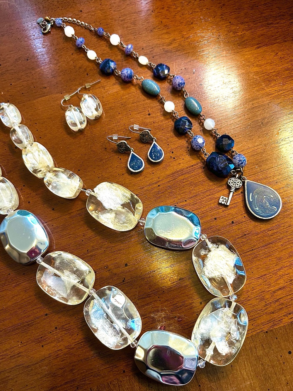 Blue Multi-Bead Teardrop Pendant Necklace — Fashion Jewelry